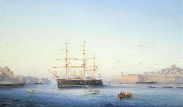 Girolamo Gianni (Italian, 1837-1895) HMS Alexandra in the Grand Harbour, Malta