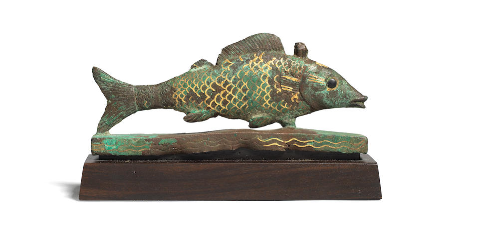 An Egyptian bronze and gold Oxyrhynchus fish