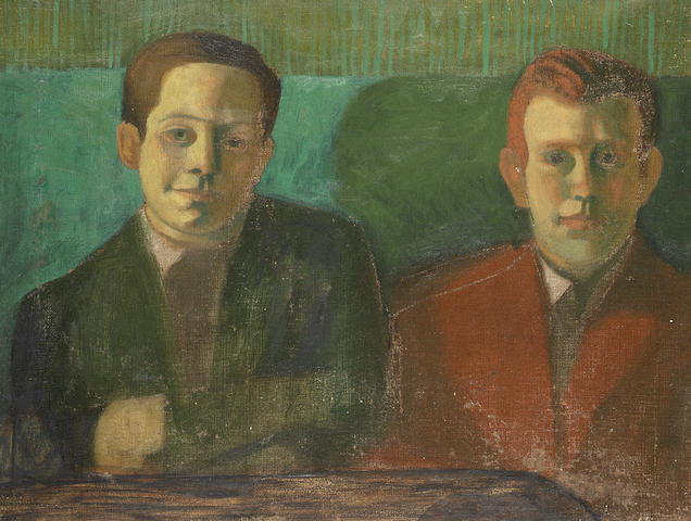 British School, Early 20th Century Two men in an interior