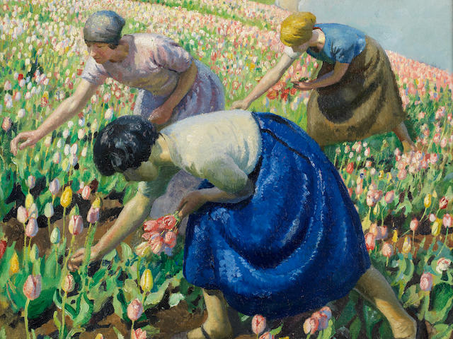 Harold Harvey (British, 1874-1941) Tulip pickers