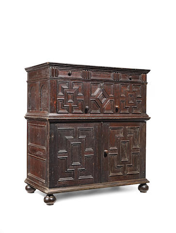 A Charles II joined oak enclosed chest of drawers, circa 1670