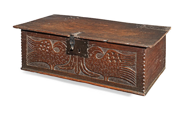 A Charles II boarded oak box, possibly Lancashire, circa 1670