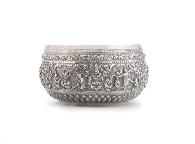A repouss&#233; silver alms bowl (thaibek) Burma, 19th Century
