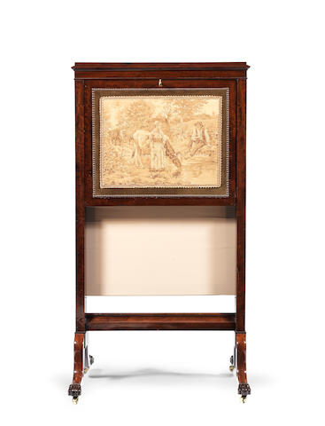 A French late 19th century mahogany secr&#233;taire fire screen