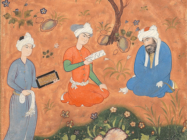 A scholar with his pupils in a rocky landscape Persia, probably Khorasan, circa 1600