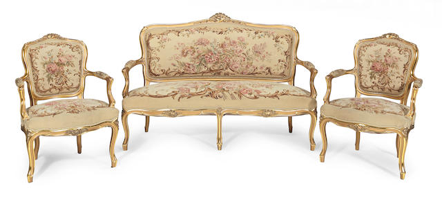 A French late 19th century giltwood and painted salon suite In the Louis XV style (5)