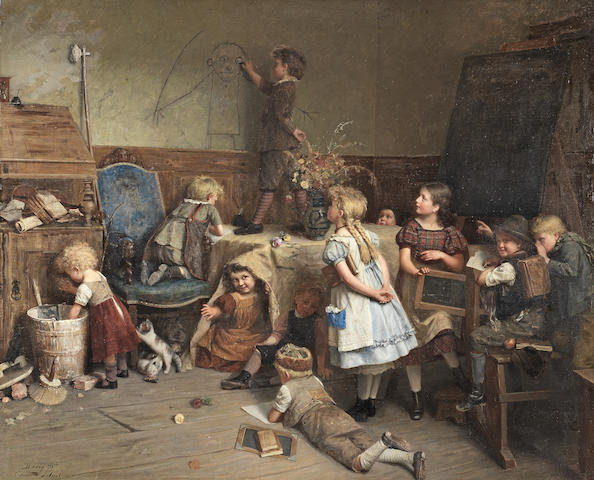 Eduard Schulz-Briesen, (German, 1831-1891) Young Artist - School Recess