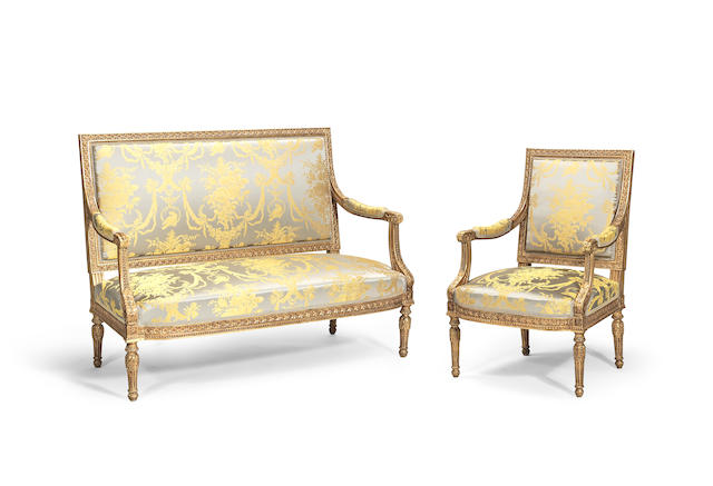 A fine French late 19th century carved giltwood salon suite In the Louis XVI style (5)
