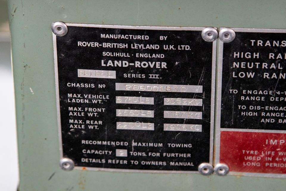c.1976 Land Rover Series III 109" 4x4 Tow Truck  Chassis no. 26600183C
