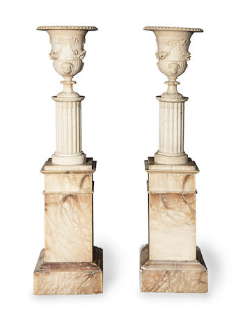 A pair of Italian late 19th century alabaster urns and columns (2)