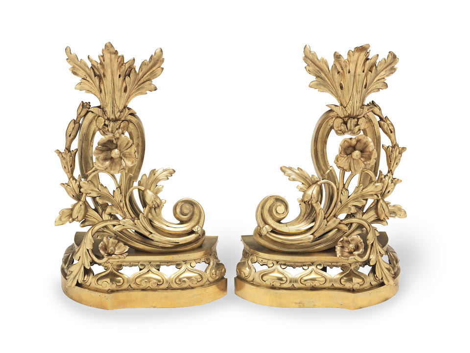 A pair of late 19th / early 20th century gilt bronze chenets (3)