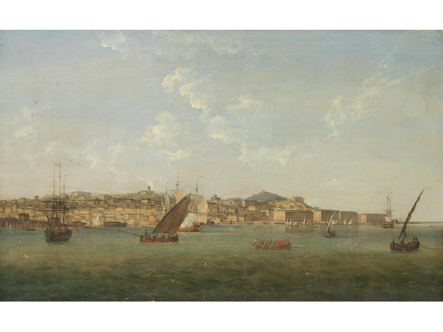 Circle of Samuel Scott (London 1702-1772 Bath) A view of a coastal city with shipping in the foreground