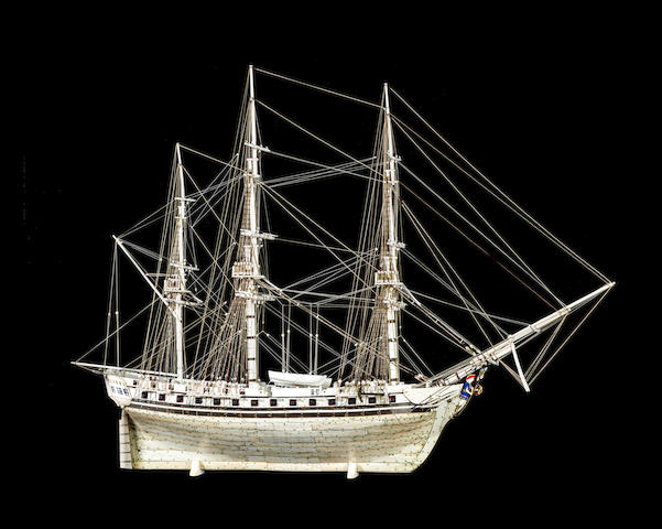 A fine prisoner-of-war Bone Model of the 48 gun ship-of-the-line HMS "ALCESTE" early 19th century, the model 75cm (29 1/2in) long x 56cm (22in) high