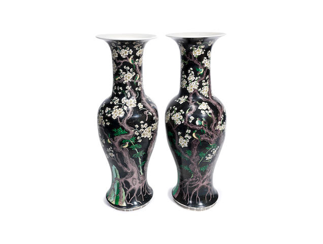A large pair of famille noire baluster vases, yenyen  Late Qing Dynasty (2)