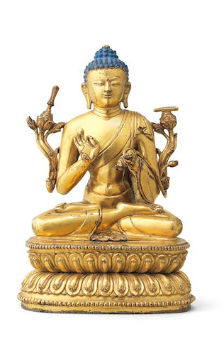 A very rare gilt-bronze inscribed figure of Buddha V&#299;rasena Tibet, 16th/17th century