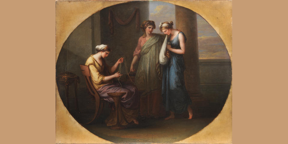 Angelica Kauffman (Coire 1741-1807 Rome) Electra offering a lock of hair to Chrysothemis, within a painted oval