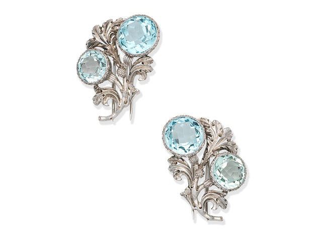 A pair of aquamarine clips, attributed to Mario Buccellati,