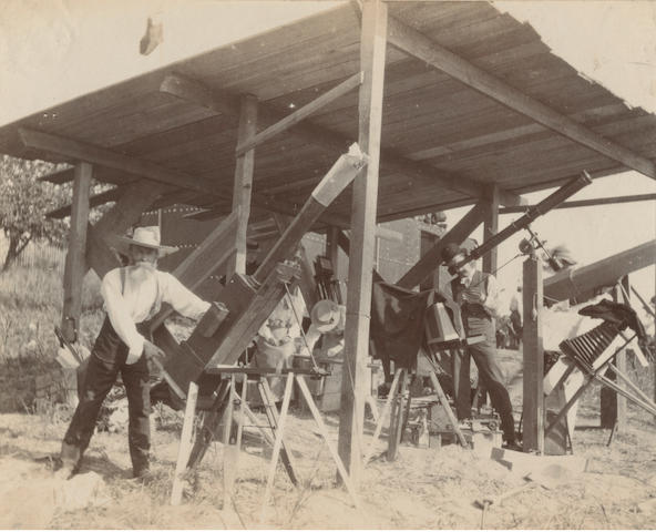 ASTRONOMY - B.A.S., ECLIPSE 1900, AND THE YERKES TELESCOPE Photograph album containing views relating to the British Astronomical Society expedition to view the total solar eclipse at Wadesborough, North Carolina in 1900, [1900]