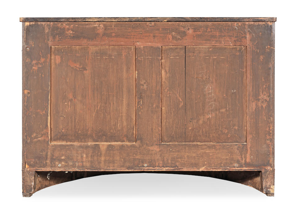 A George III satinwood, sycamore, kingwood, tulipwood, purplewood and marquetry demi-lune commode possibly Irish, in the manner of William Moore of Dublin