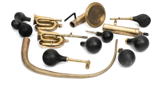 Assorted brass horn spares and bulbs,   ((15))