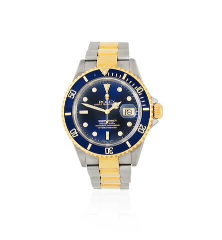 Rolex. A stainless steel and gold automatic calendar bracelet watch Submariner, Ref: 16613, Sold 28th January 2005
