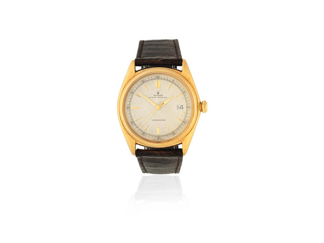 Rolex. An 18K gold automatic calendar bubble back wristwatch  Oyster Perpetual Chronom&#232;tre 'Ovettone', Ref: 4467, Circa 1946