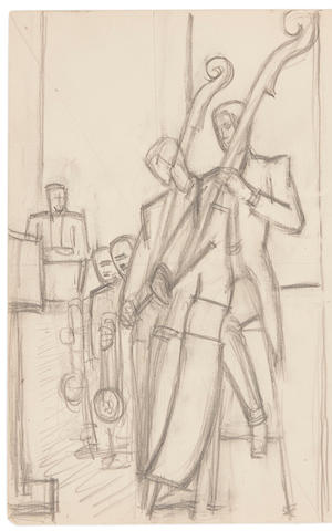 Dorrit Black (1891-1951) Study for 'The Double Basses', c.1950 (verso: (Building), pencil on paper)