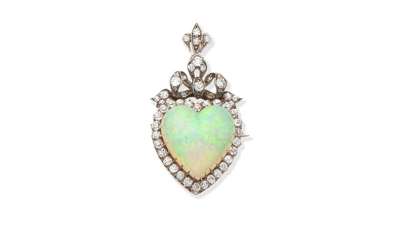 An opal and diamond brooch/pendant,