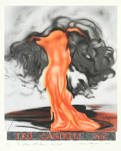 James Rosenquist (American, born 1933) The Flame Still Dances on Leo's Book, from 'The Leo Castelli 90th Birthday Portfolio' Lithograph printed in colours, 1997, on heavy wove, signed, titled, dated and numbered 'XXIV/XC' in pencil, printed by Universal Limited Art Editions, New York, published by Jean-Christophe Castelli, New York, with the printer's blindstamp, the full sheet, 935 x 685mm (36 3/4 x 27in)(SH)(unframed)