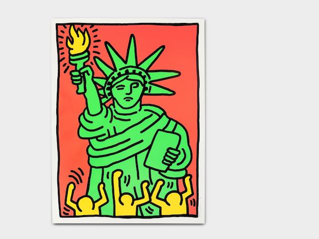 Keith Haring (1958-1990) Statue of Liberty Screenprint in colours, 1986, on heavy wove paper, signed, dated and numbered AP 23/25 in pencil, an artist's proof aside from the edition of 100, printed by Rupert Jasen Smith, New York, with his blindstamp, the full sheet, in generally good condition, framedSheet 960 x 716mm. (37 3/4 x 28 1/4in.)