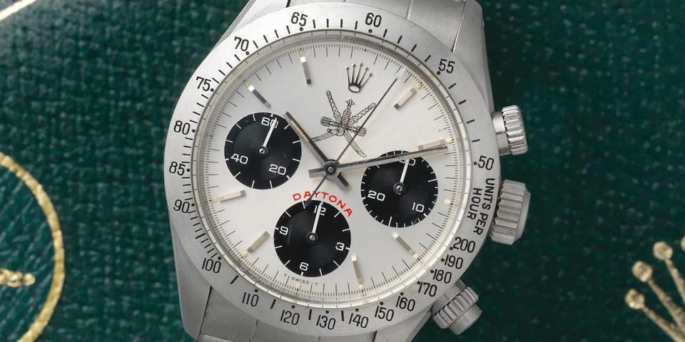 Rolex. An extremely rare stainless steel manual wind chronograph bracelet watch with 'Khanjar' dial  Cosmograph Daytona, Ref: 6265/6263, Circa 1980