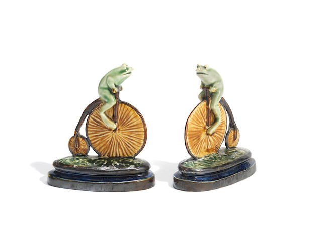 George Tinworth for Doulton Lambeth 'Bicyclist': A Glazed Stoneware Model of a Frog on a Penny Farthing Bicycle, circa 1885
