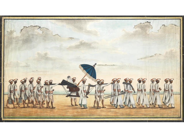 Maria, Lady Nugent carried in a palanquin, accompanied by twenty-four bearers and attendants Company School, Calcutta, April 1812