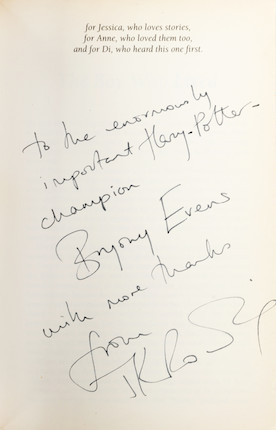 ROWLING (J.K.)  Harry Potter and the Philosopher's Stone, sixteenth impression, INSCRIBED BY THE AUTHOR to the enormously important Harry Potter champion Bryony Evens with more thanks from J.K. Rowling on the half-title, Bloomsbury, 1997 image 2