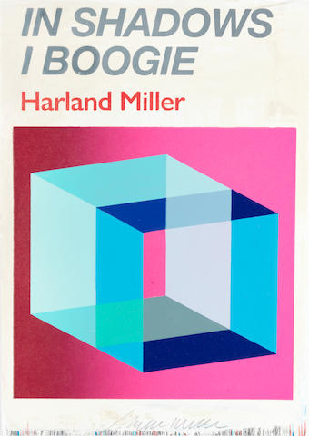 Harland Miller (British, born 1964) In Shadows I Boogie (Pink) The complete box set, comprising an etching with letterpress relief printing in colours, 2019, on wove, signed in pencil, numbered 75/100 verso, enclosed in an envelope accompanying the artist's monograph, additionally signed and numbered 75/100 in black ink on the title page, published by Phaidon Press, London, all housed within the original pink cloth solander box, 318 x 222mm (12 1/2 x  8 3/4in)(SH); 345 &#215; 253 &#215; 45mm (13 5/8 &#215; 10 &#215; 1 3/4in)(overall)