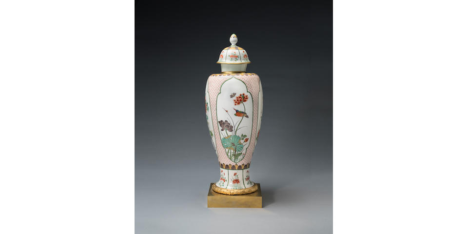 A very rare large Meissen Augustus Rex vase and cover, circa 1730-35