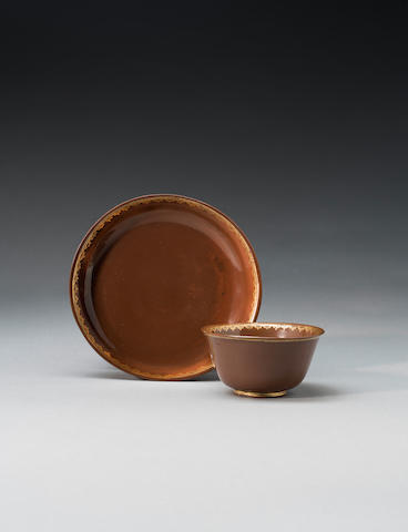 A Meissen B&#246;ttger stoneware teabowl and saucer, circa 1710-13