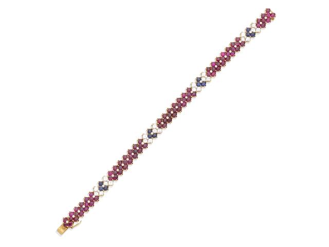 A ruby, sapphire and diamond bracelet, by Piaget
