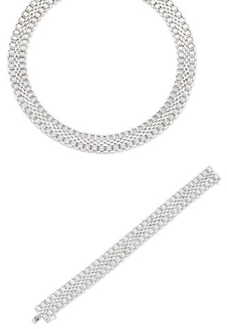 A diamond necklace and bracelet suite  (2)