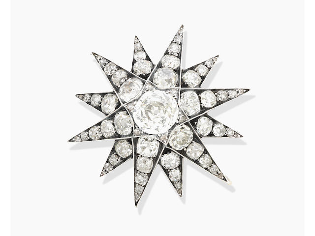A diamond star brooch/pendant, Victorian