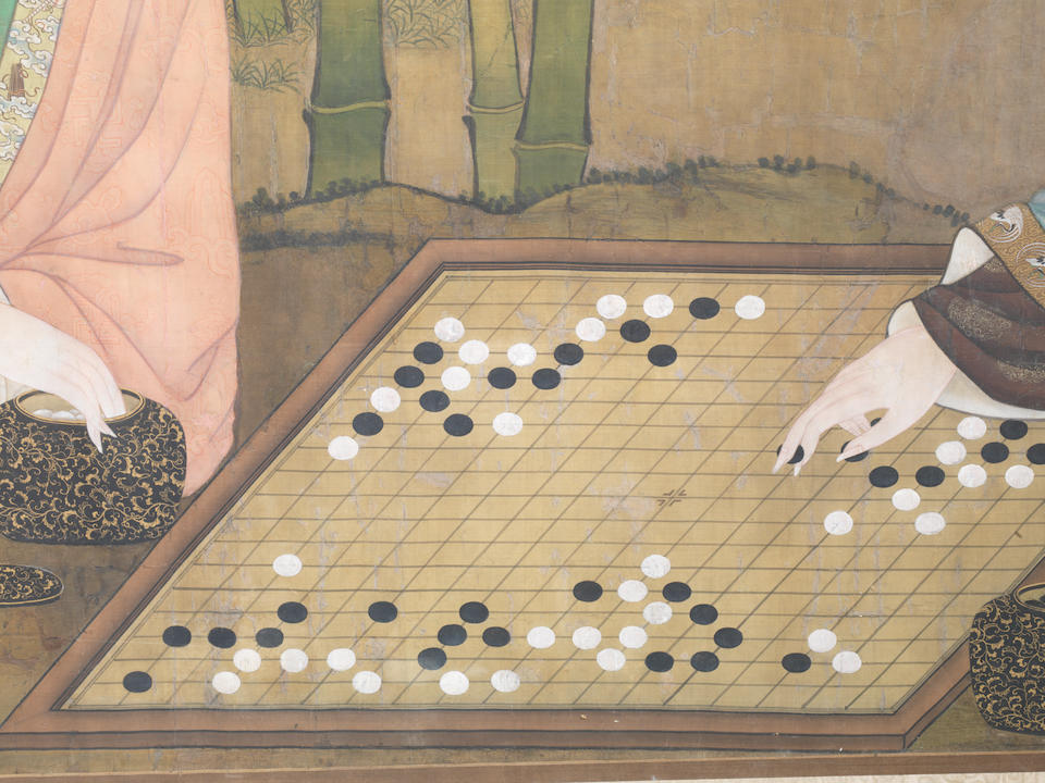A very rare large court painting of ladies playing chess  Yongzheng/Qianlong