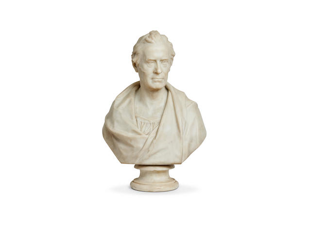 Edward Bowring Stephens ARA (1815-1882)a 19th century carved white marble portrait bust