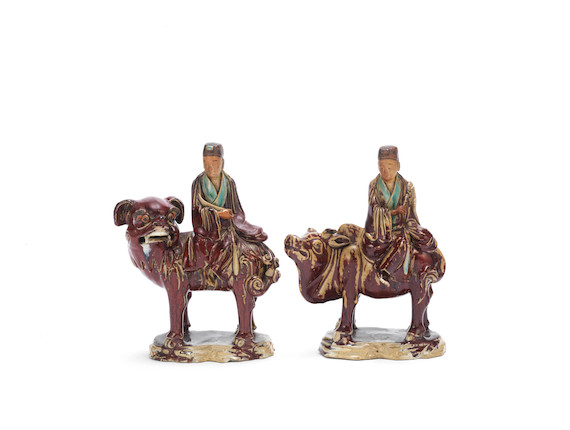 Bonhams : A matched pair of flambé-glazed Shiwan figures Chengu Zhaizao  marks, 19th/20th century (2)