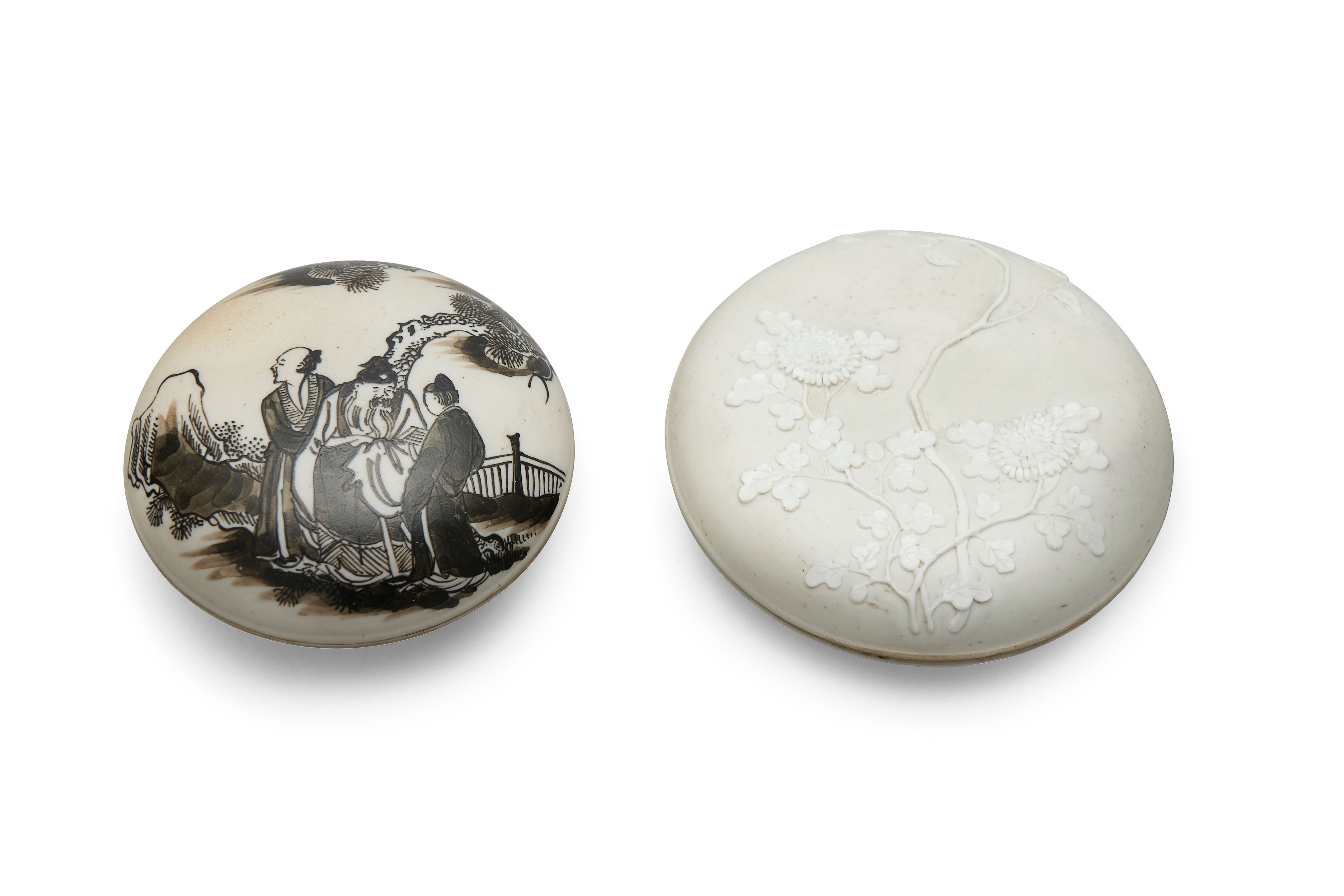 Two circular ink-paste boxes 19th century (2)