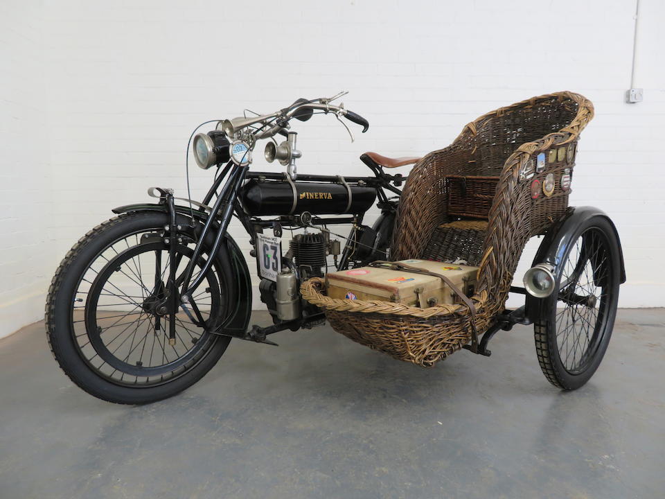Formerly part of the Ward Brothers Collection, 1909 Minerva 3&#189;hp with Wicker Sidecar Frame no. 21692 Engine no. 12061