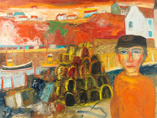 John Bellany (British, 1942-2013) Fisherman and Boats in Harbour (unframed)
