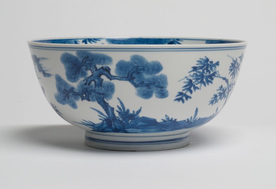 A blue and white 'Three Friends of Winter' bowl Kangxi six-character mark and of the period