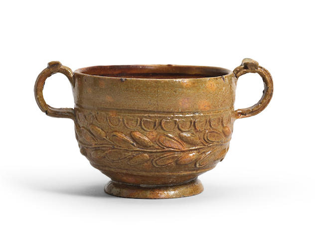 A Roman lead-glazed pottery skyphos