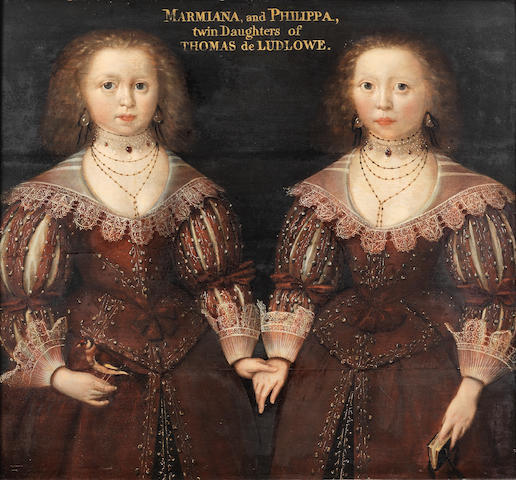 Circle of William Larkin (London circa 1580-1619) Double portrait of twin sisters, said to be Marmiana and Philippa Dymoke de Ludlowe,
