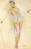 Thumbnail of Ronald Cobb (British, 1907-1977) A signed original costume design for a Murray's Cabaret Club showgirl in a white corset, 1952, image 1